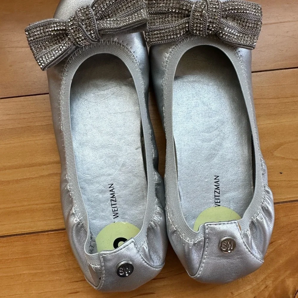 Stuart Weitzman Silver Shoes Kids Bow